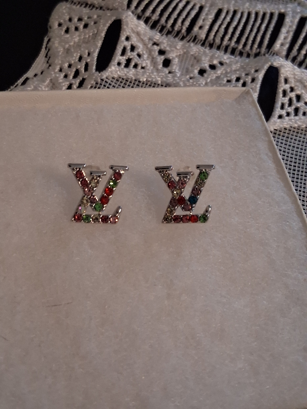 Multicolor Crystal Stud Earrings - Silver